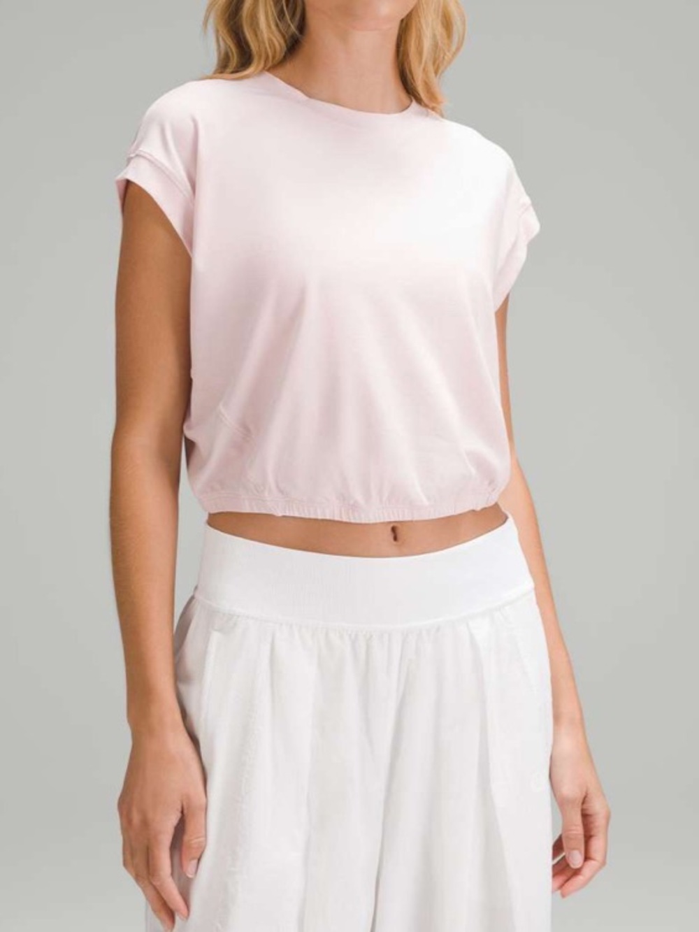 Lululemon Sz M Wide-Sleeve Gathered Hem T-Shirt Flush Pink